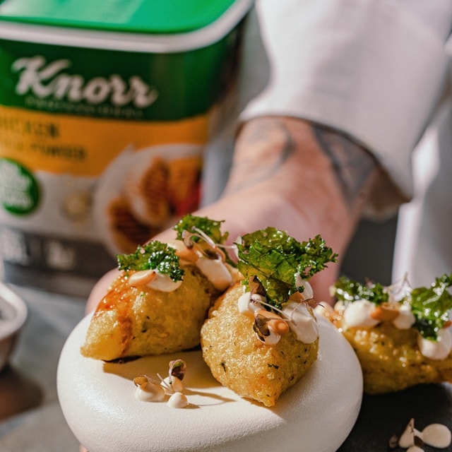 Fried rice kebbe with miso tahini sauce