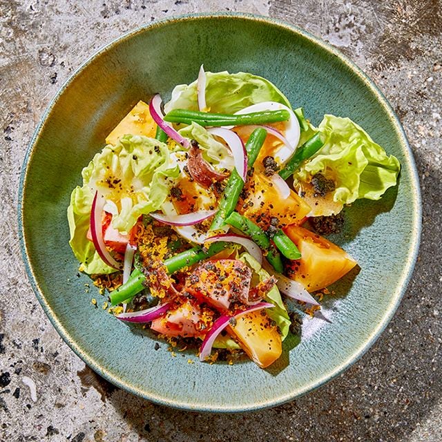 Salad Niçoise with Bottarga and Black Olive Crumble
