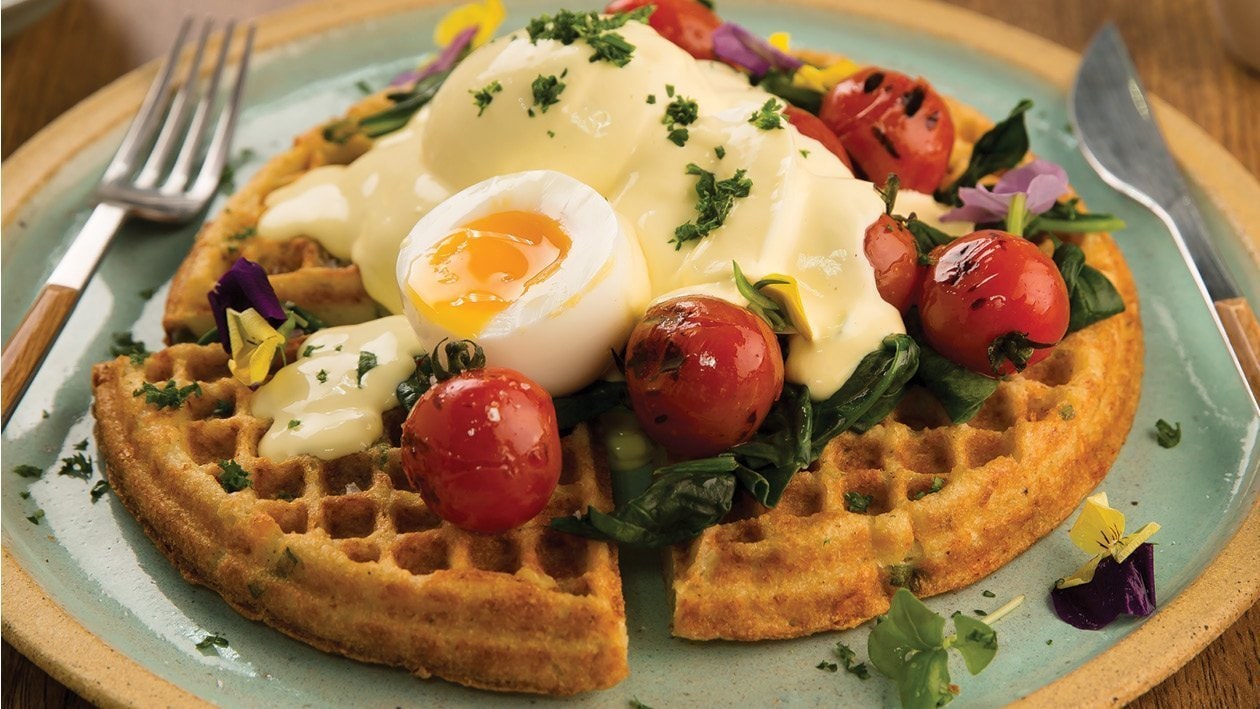 Cauliflower Waffle with Wilted Baby Spinach – - Recipe