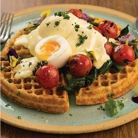 Cauliflower Waffle with Wilted Baby Spinach