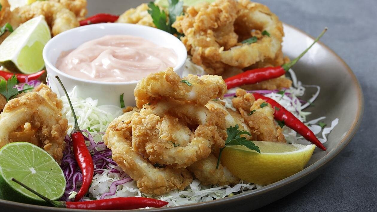 Chilli Lime Calamari Rings with Coleslaw Salad – Recipes