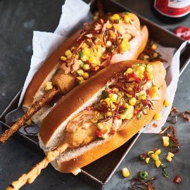 Chipotle Corn Dawgs, Salsa and Tobacco Onions
