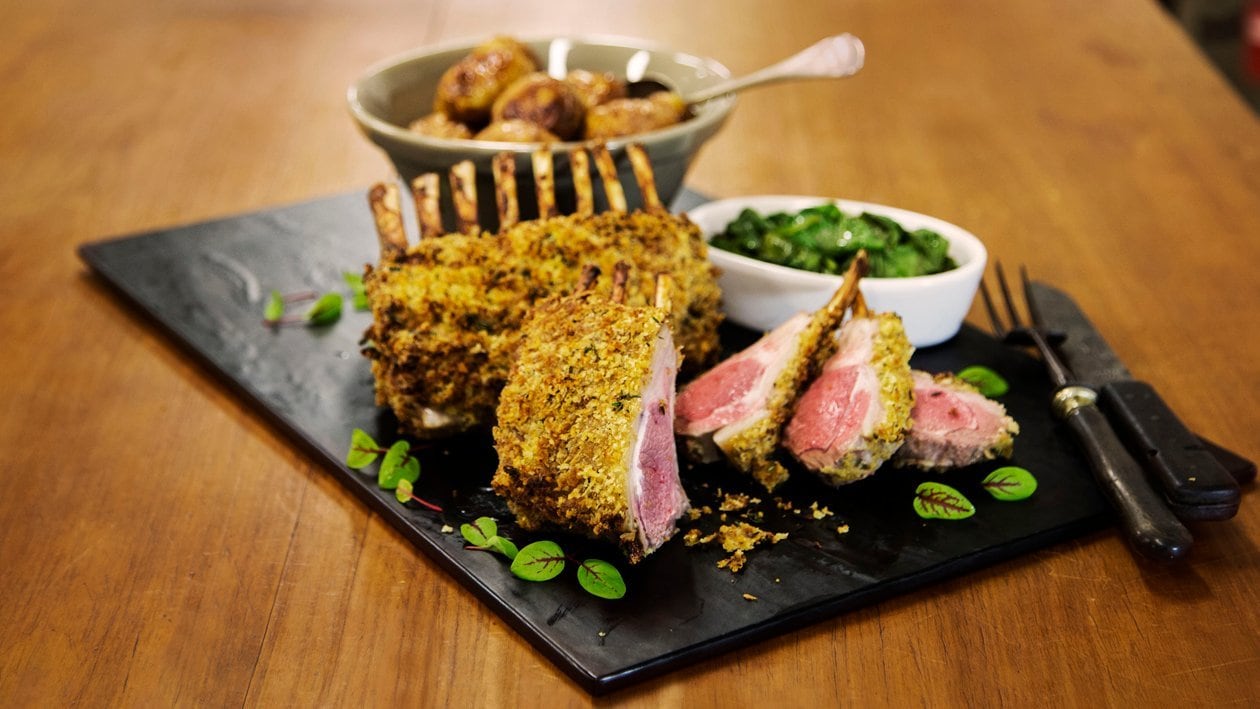 Dijon Crusted Lamb Rack with Roasted Potatoes – Recipes