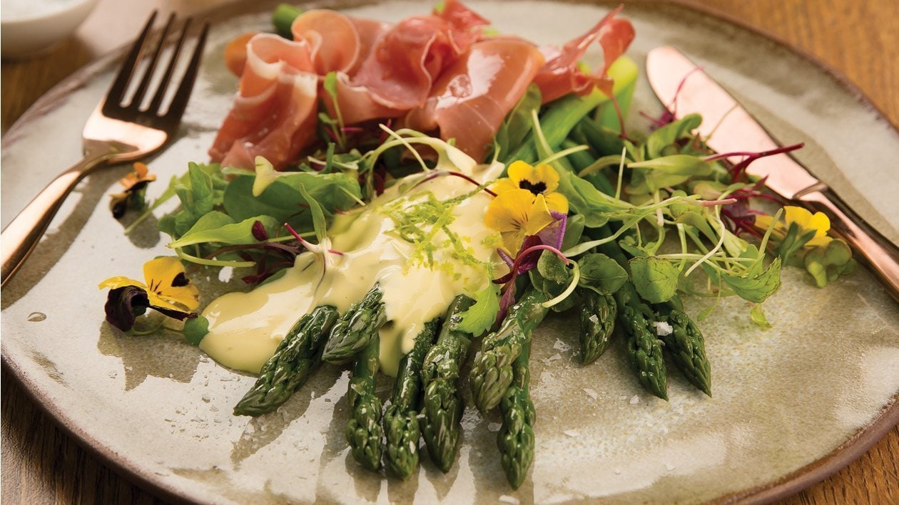 Fresh Asparagus with Cured Meat & Hollandaise Sauce – - Recipe