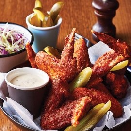 Hot Fried Chicken, Slaw & Blue Cheese Dressing