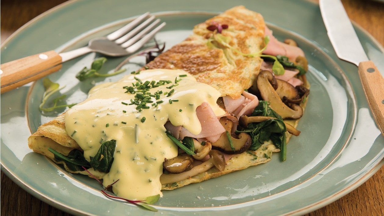 Mushroom and Spinach Omelet with Shaved Ham – - Recipe