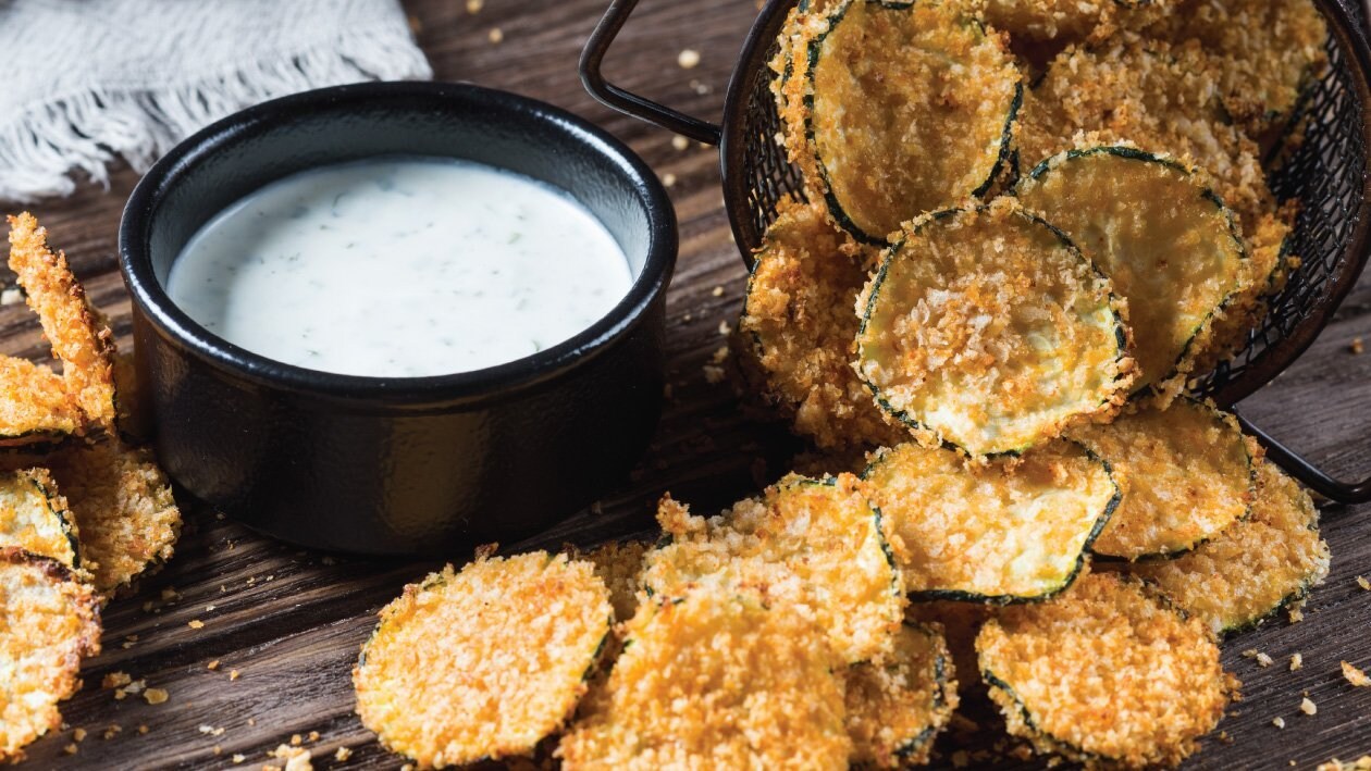 Oven Baked Zucchini Chips with Lime Yoghurt Dip – - Recipe