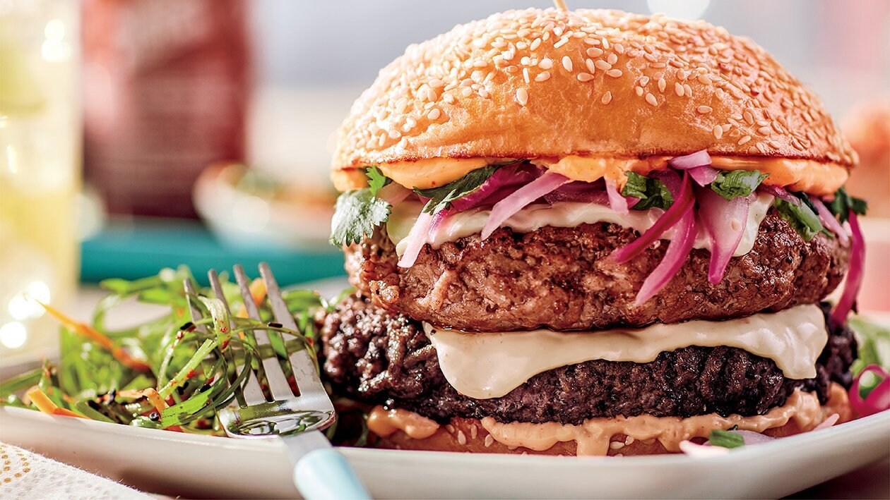 Spicy Korean Double Cheeseburger (lamb & beef) – - Recipe
