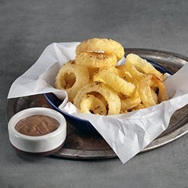 Tempura Onion Rings with Spiced Black Garlic Aioli