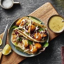 Fried Cauliflower Tacos with Green Mango Slaw