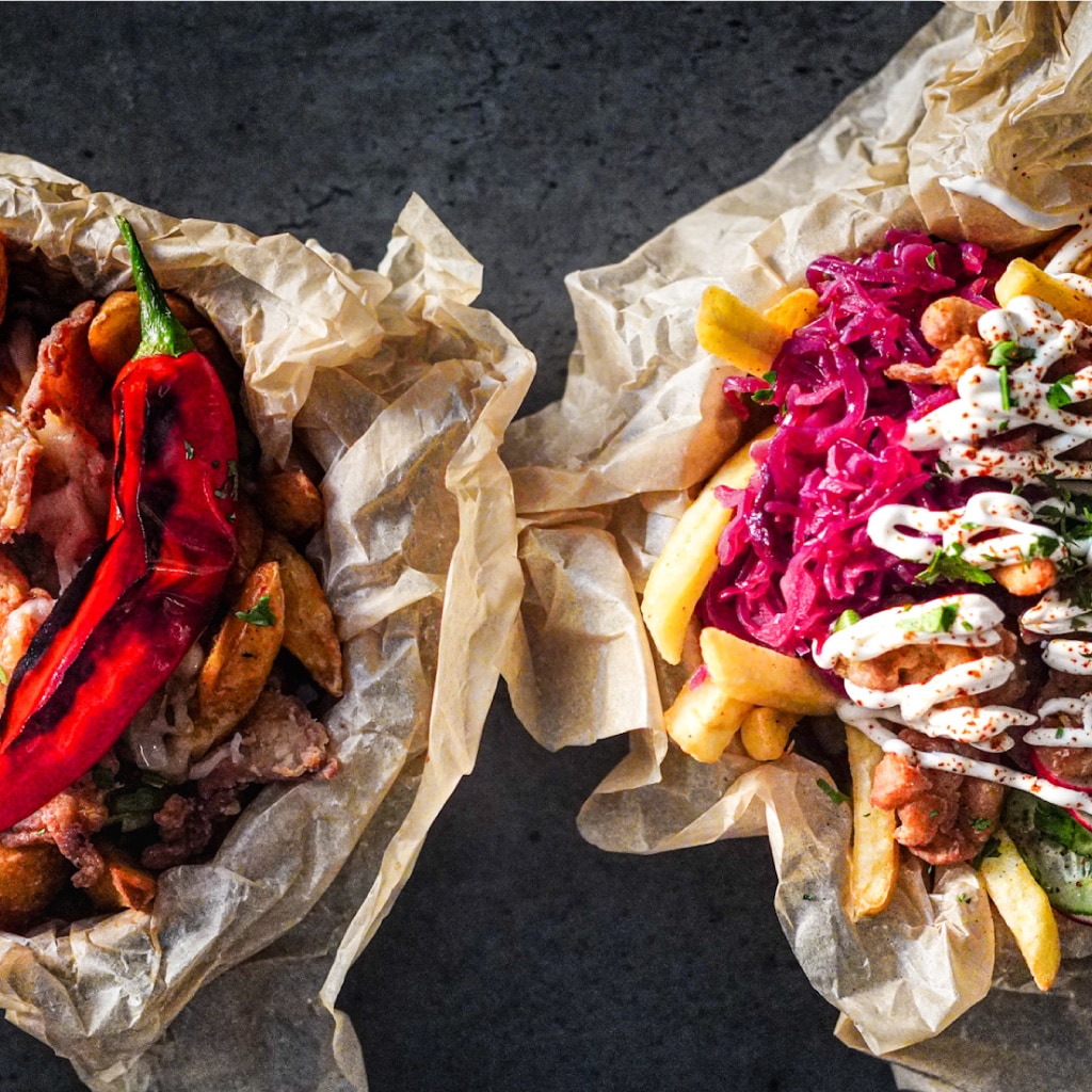 Messy Fries with Fried Chicken Poppers
