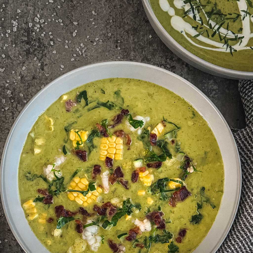Zucchini Chowder with Corn and Shrimp