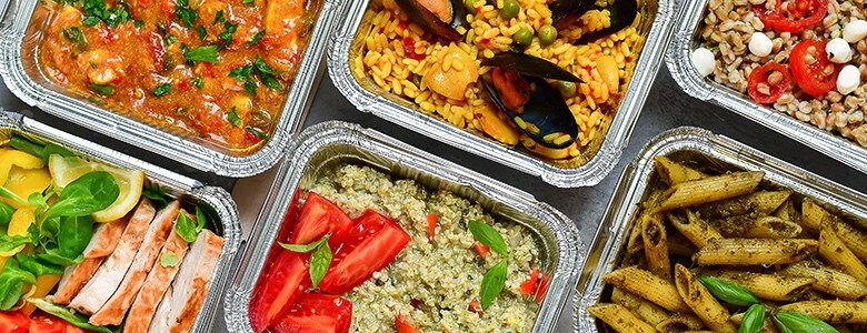 Colourful food packaged in boxes Colourful food packaged in boxes