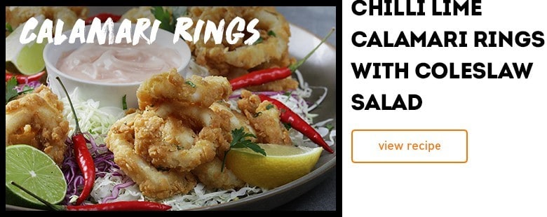chilli lime calamari rings with coleslaw salad